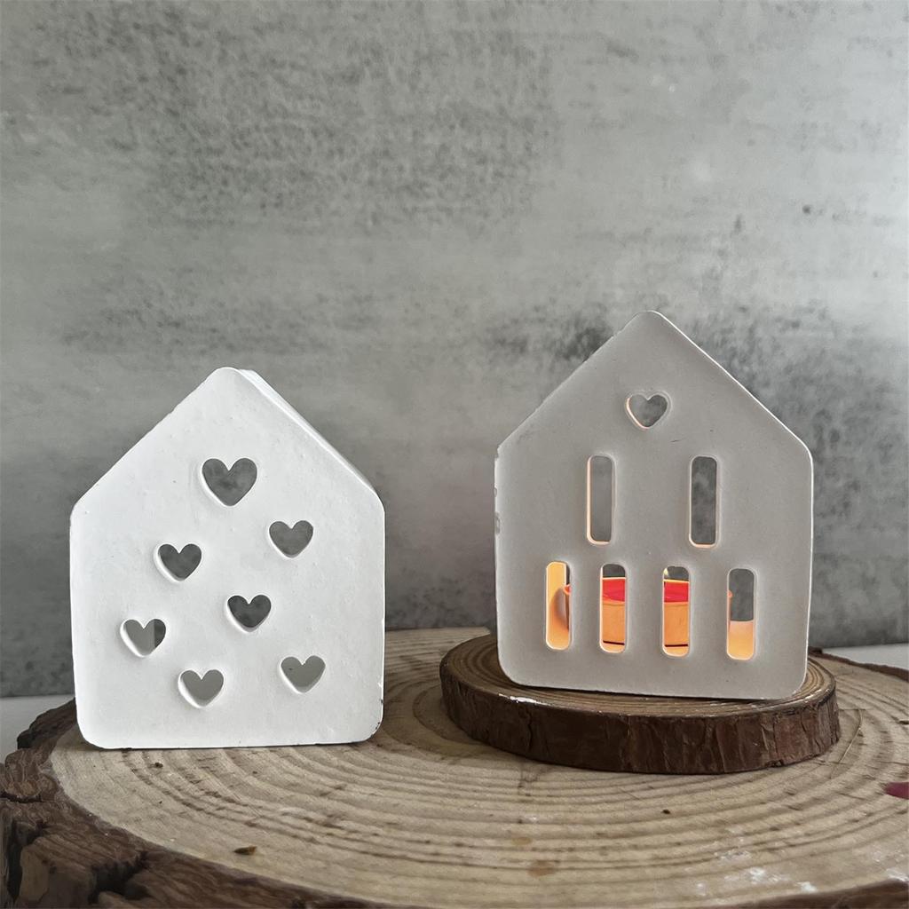 Molde Porta Velas Tipo Casa Miniatura Molde de Silicone Resistente para Porta Velas Detalhado de Casa Miniatura