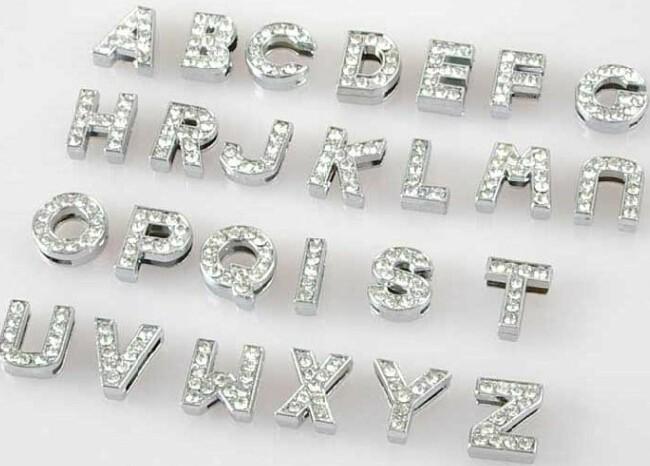 100pcs English Alphabet Gem Letters DIY Full Rhinestone Slide Letters " A-M Can Choose Each Letter " Fit for Keychains Bracelet