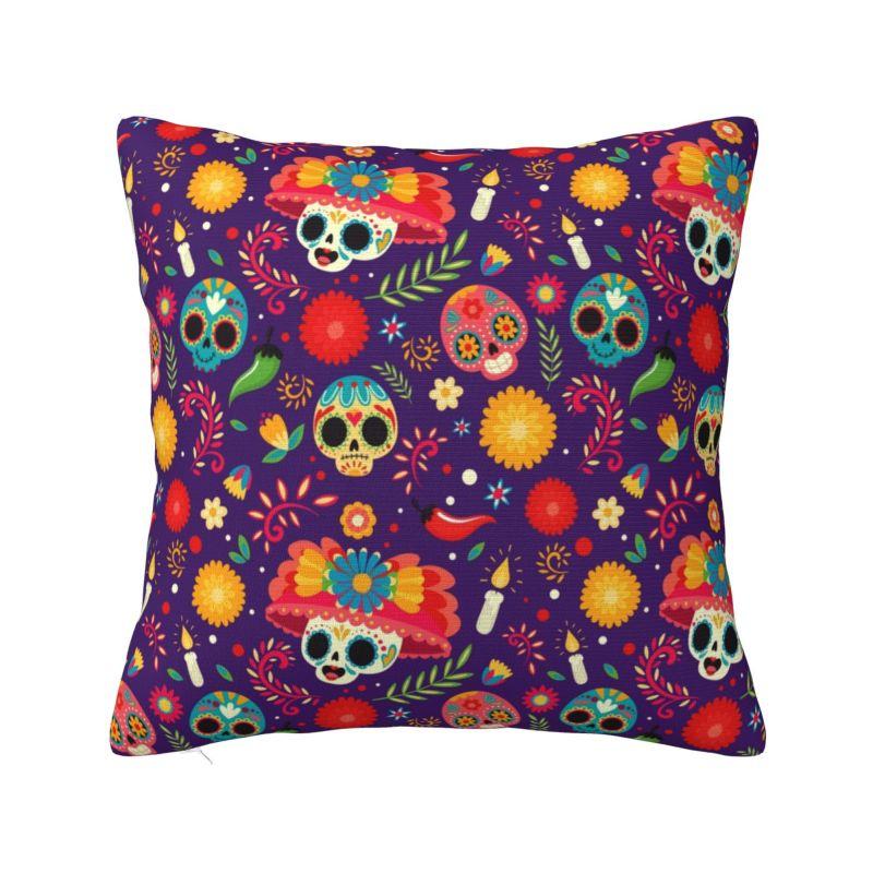 Day Of The Dead Floral Cushion Cover 40x40cm Halloween Sugar Skull Velvet Luxury Pillow Case Living Room Decoration