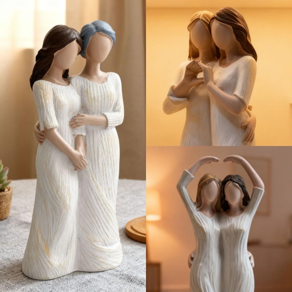 Resin Craft Mother and Daughter Statue Sister Family Sculpture Living Room