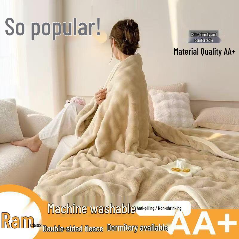 All-Season Coral Fleece Blanket for Office Naps and Sofa