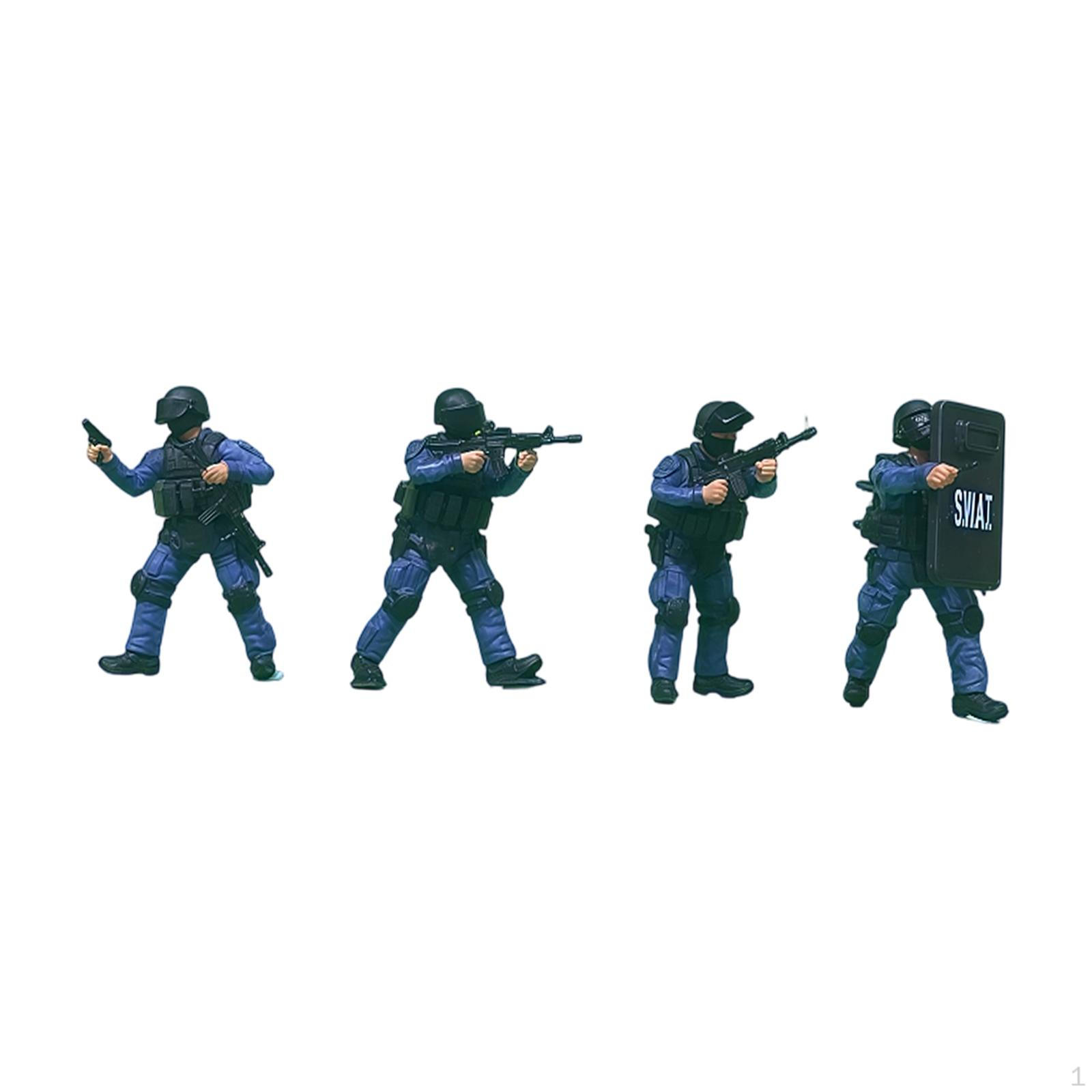 4 шт. 1/64 Миниатюрные фигурки спецназовцев SWAT, Модели сцен, Диорамы для микро-ландшафта no Dog