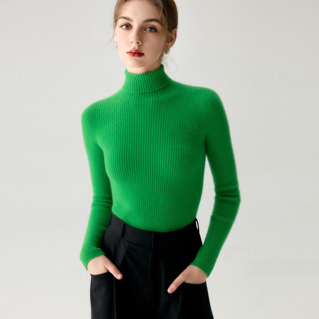 Women's High-Neck 100% Pure Cashmere Slim-Fit Sweater - Seamless, Flattering Knit in Solid Colors