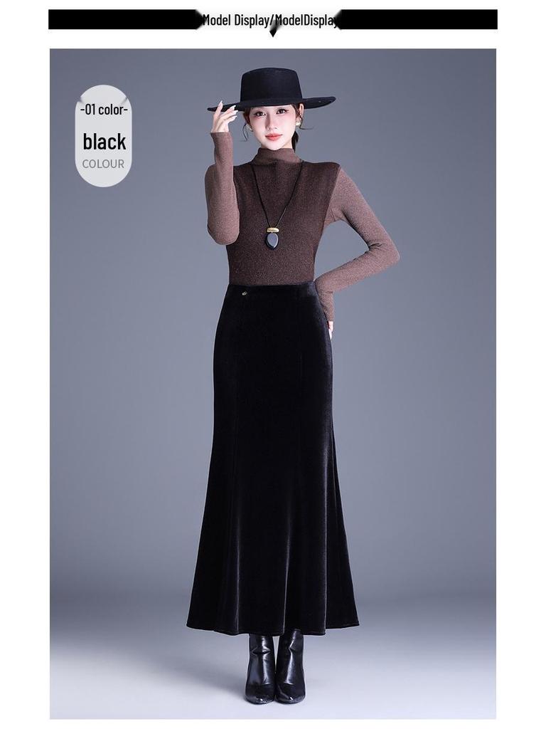 Eleganter High Waist Gold Samt Meerjungfrauenrock