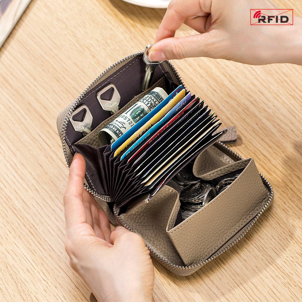 New Japanese-style RFID Anti-theft Brush Organ Card Bag Large Capacity Multi-card Holder Coin Change Bag Wholesale