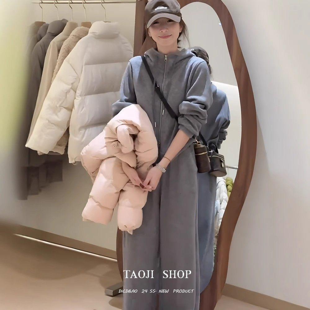 2026 Korean Style Hooded Sweatshirt & Elastic Waist Wide-Leg Pants Set for Women - Spring/Autumn Collection