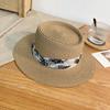 Flat Top Straw Hat Female Summer Travel Seaside Beach Hat National Tide Wind Breathable Anti-ultraviolet Sunshade Bucket Hat