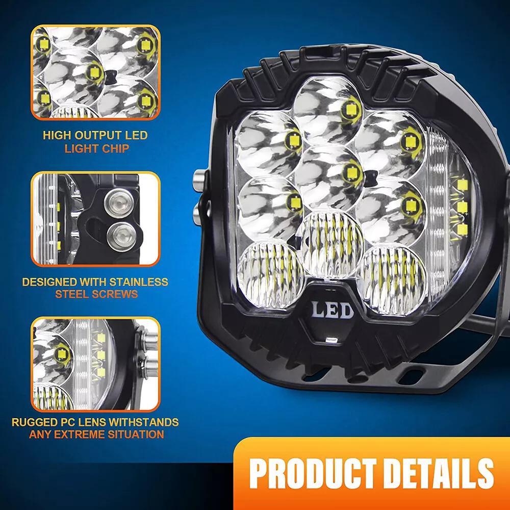 5 Inch Round Spotlight Car Front Bumper Lamp IP67 Waterproof Aluminum Shell LED Floodlight