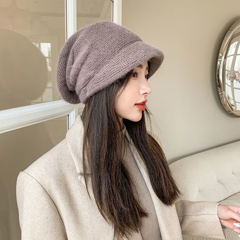 Winter new hat women's autumn and winter rabbit wool knitted hat high-grade double-layer thickened cold-proof headgear