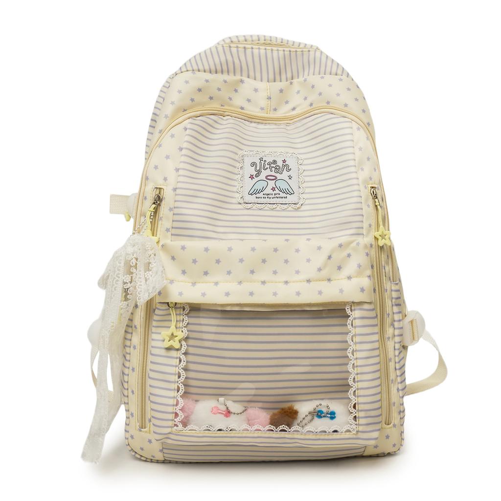 Schoolbag new sweet striped backpack schoolgirl class polka dot schoolbag leisure travel lace bow backpack