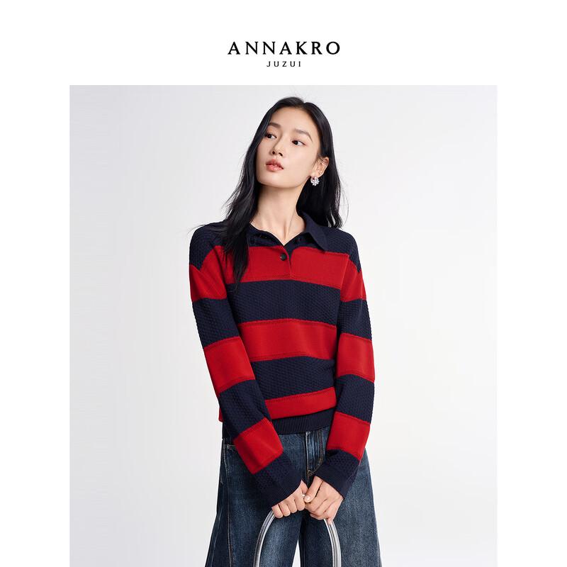 Women s Color-Block Striped Turn-Down Collar Knit Sweater S