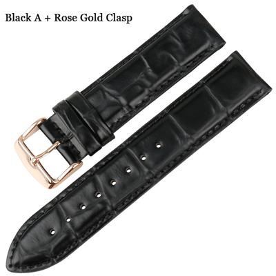 Pulseira de couro genuíno WatchBand Prata e fivela Roes Gold para 12mm 16mm 18mm 20mm Pulseira de substituição de luxo