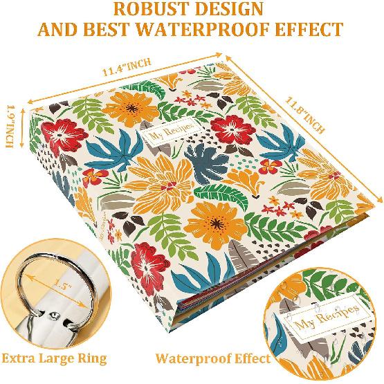 Recipe Binder 8.5" X 11" 3 Ring Full Page-Make Your Own Cookbook Binder with Plastic Page Protectors, Color Printing Paper and Full Page Dividers for