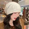 Autumn and Winter Hat Women's Warm Thickened Knitted Wool Hat Pearl Solid Color Hat  Autumn and Winter,  Beret for Women, Thick Pullover Hat