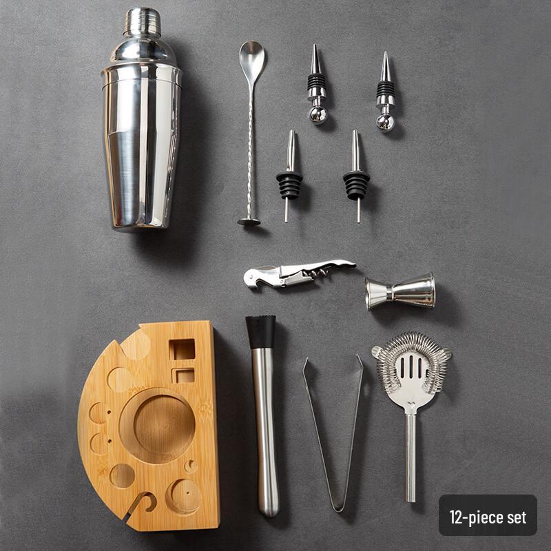 Cocktail Shaker Set with Wooden Rack