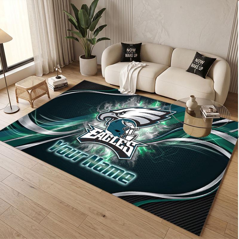 Benutzerdefinierter Teppich Philadelphia Eagles Muster Druck Name Text Weicher Rutschfester Bodenbelag für Heim-Innenraumdekoration