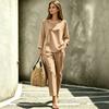 Women's solid-color urban fashion casual long-sleeved mid-length pants set