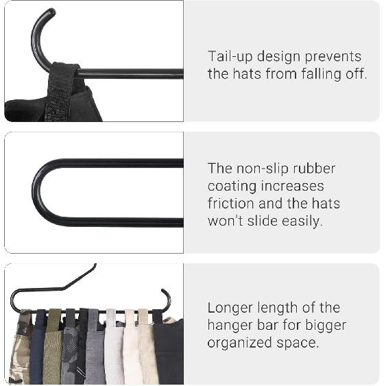 Mkono Hat Organizer for Baseball Caps Metal Hat Rack for Closet Set of 2 Hat Hangers Baseball Cap Holder Hat Storage Organizer Holds 20 Caps, Black
