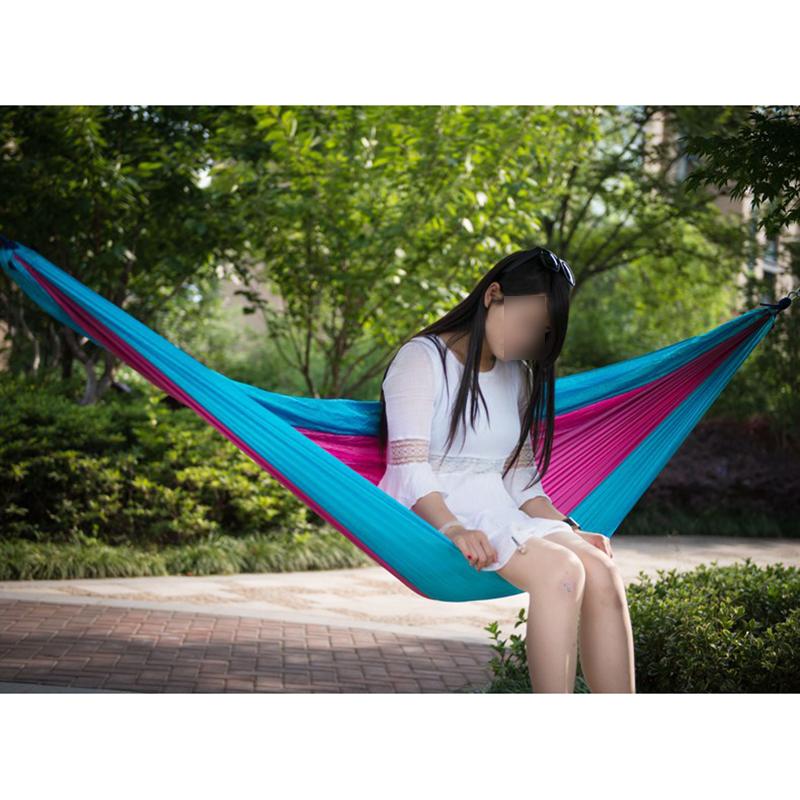 

Person Double Parachute Nylon Hammock Outdoor Travel Camping Swing Bed Hanging SkyBlue+Pink