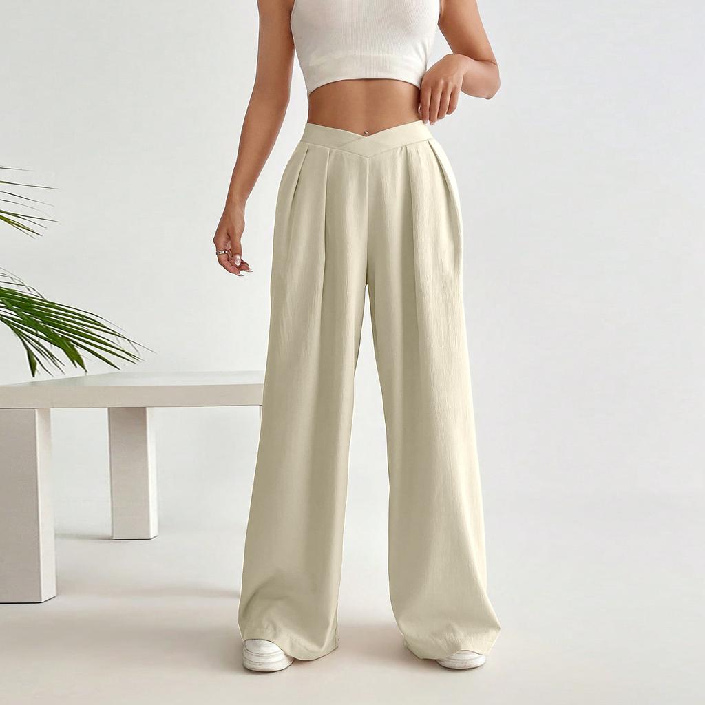 Yüksek Belli Kadın Düz Bacak Pantolon Rahat Düz Renk Yan Fermuarlı Geniş Bacak Pantolon