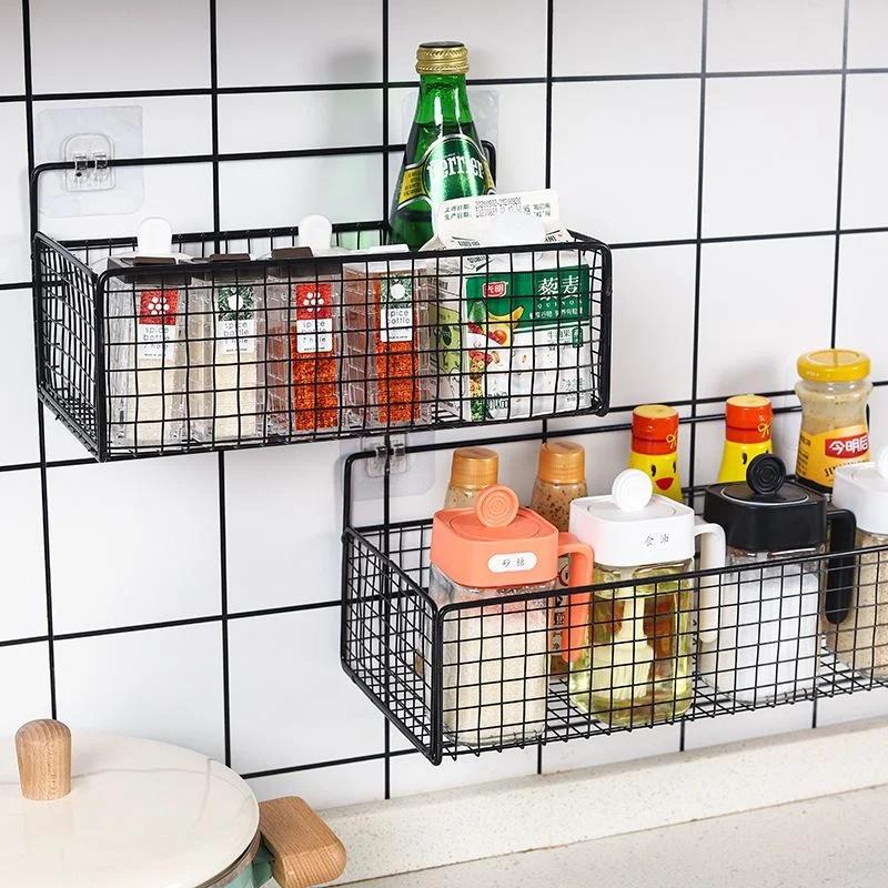 Wall-mounted Hole-free Shelving Basket-free Storage Nail-free Storage for Bathroom Kitchen Living Room Multifu Storages Basket