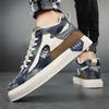 Fashion Autumn Leather Splicing Denim Trendy Flat Baseplate Shoes Elastic Low-Top Casual Sports Men'S Shoes