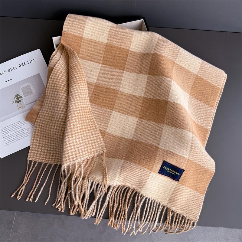 

Korea Styles Color Plaid Designer Luxury Autumn Winter Scarf Women Cashmere Shawl Blanket Wrap Pashmina Tassel Warm Lady Hijab 53x200cm