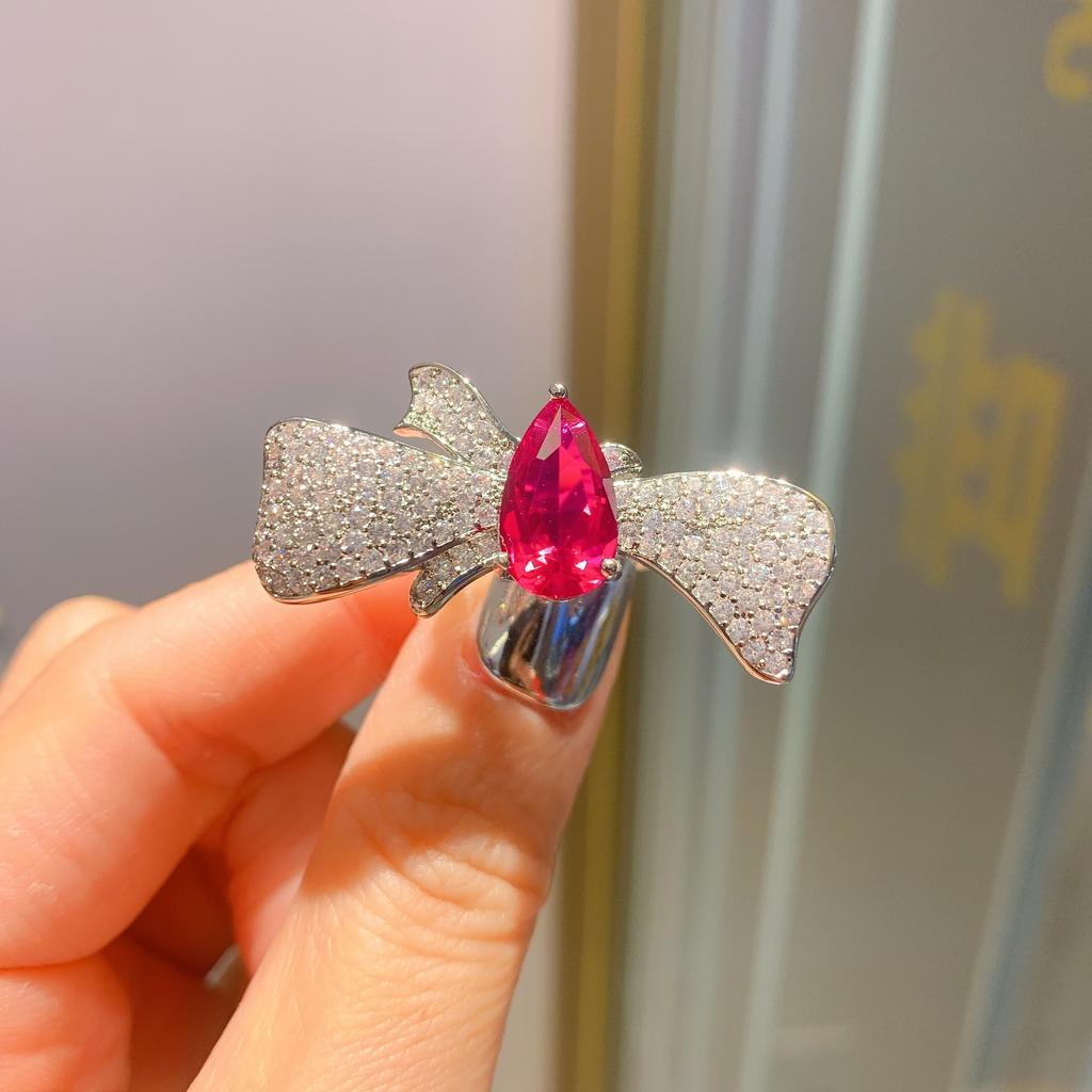 Jewelry Tide Simulation Red Treasure, Yellow Diamond, Bow Live Ring 8 * 14