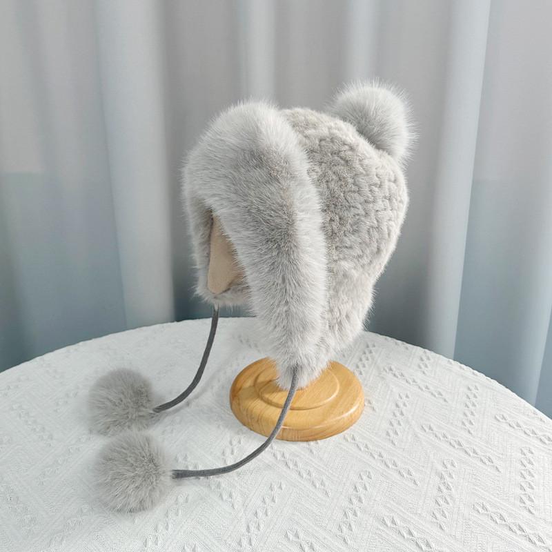 Winter Knit Beanie Hat With Earmuffs For Women Breathable Windproof Urban Style