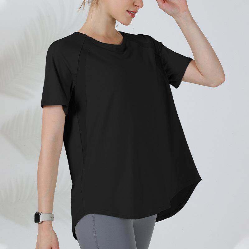 

Женский спортивный топ большого размера быстросохнущего свободного кроя со стильной деталью на спине - с коротким рукавом для бега, йоги и фитнеса Small чёрный