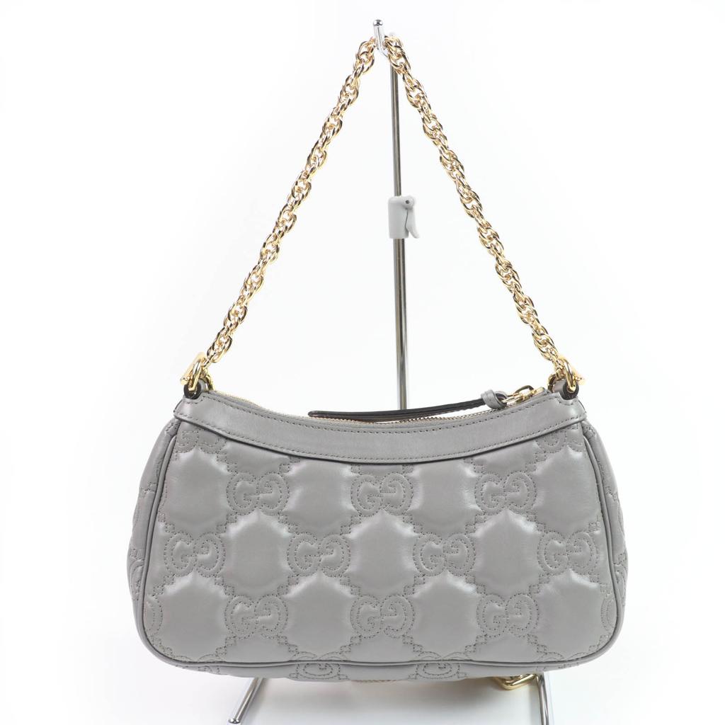 GUCCI Shoulder Bag GG Matelasse Leather 2-Way Handbag gray leather Women 735049 Used