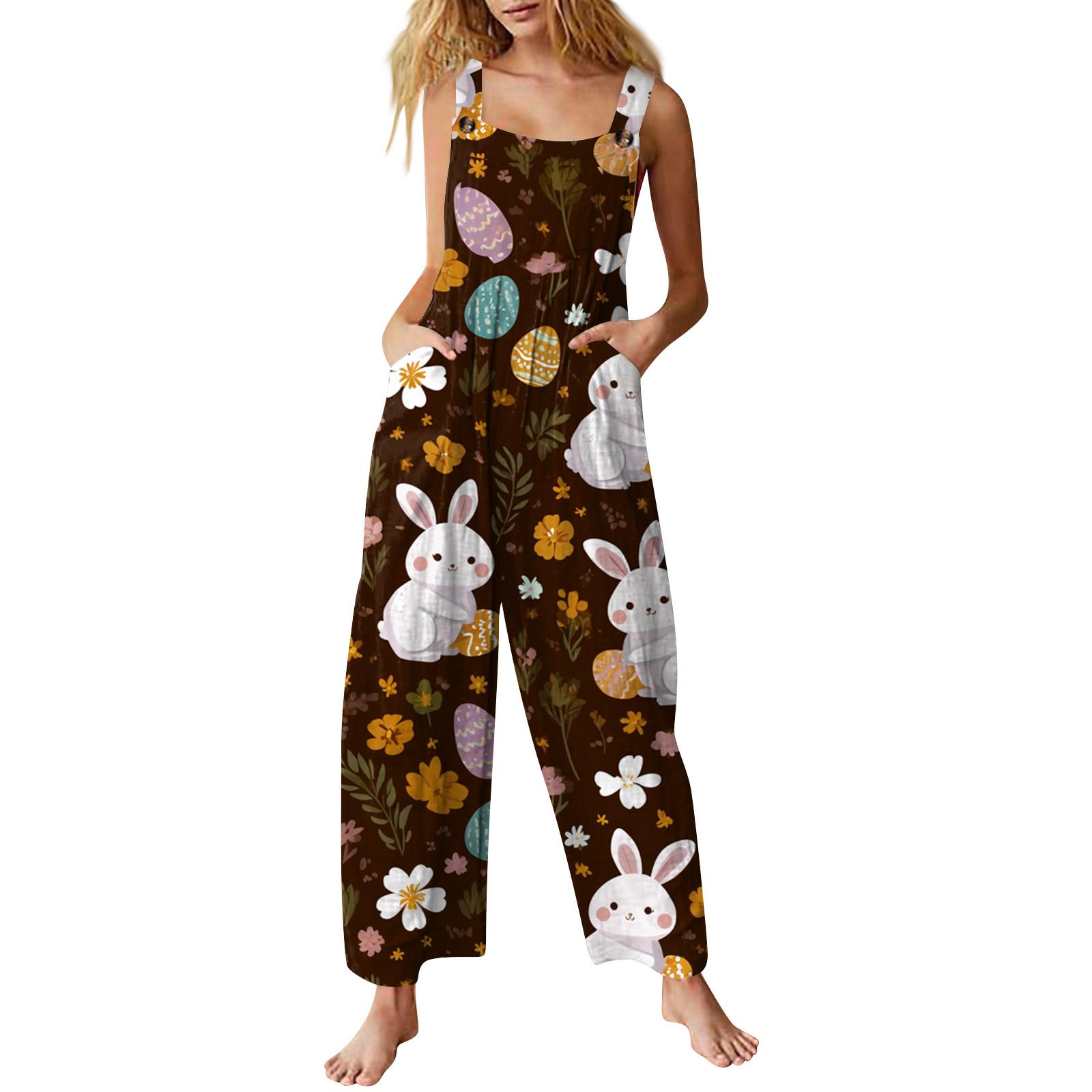 

Женский комбинезон с принтом, повседневный свободный комбинезон S коричневый