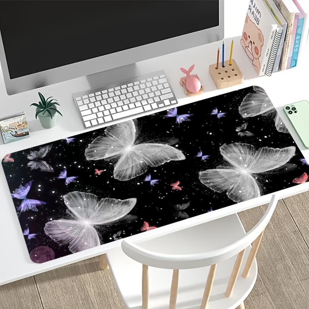 Glowing Butterfly Gaming Desk Mat Starry Galaxy NonSlip Rubber Stitched Mouse Pad For Pc Laptop ESport Gamers Office Desktop