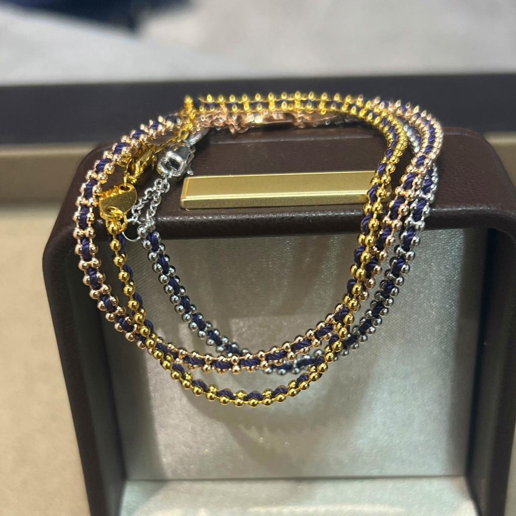 French Red Rope Woven Bracelet Plated With 18K Chain Gold Beads Hand-Woven Lucky Lavender Purple Hand Rope
