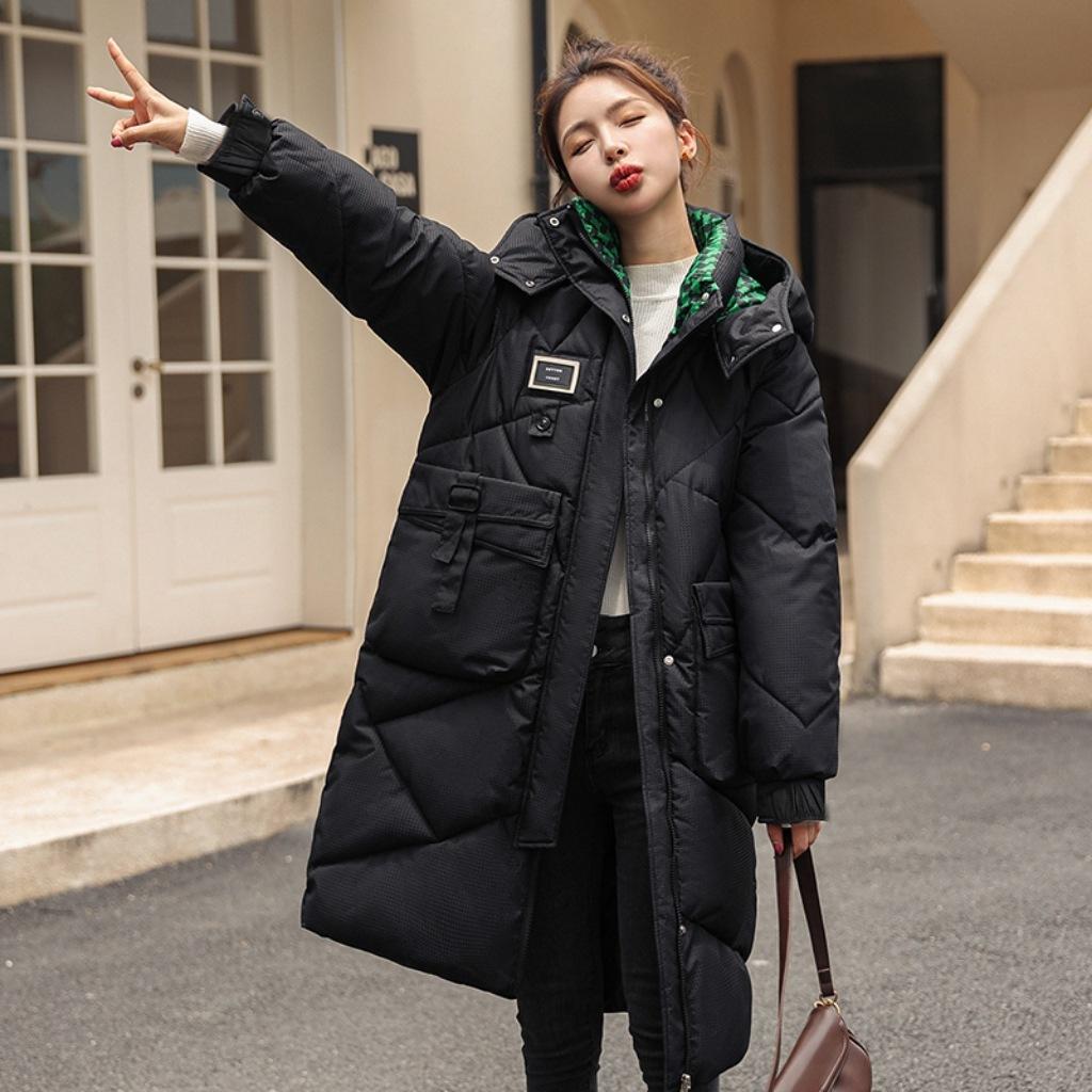 2025 winter new plus-size Korean loose down cotton jacket women's mid-length student cotton jacket women's hat detachable padded jacket