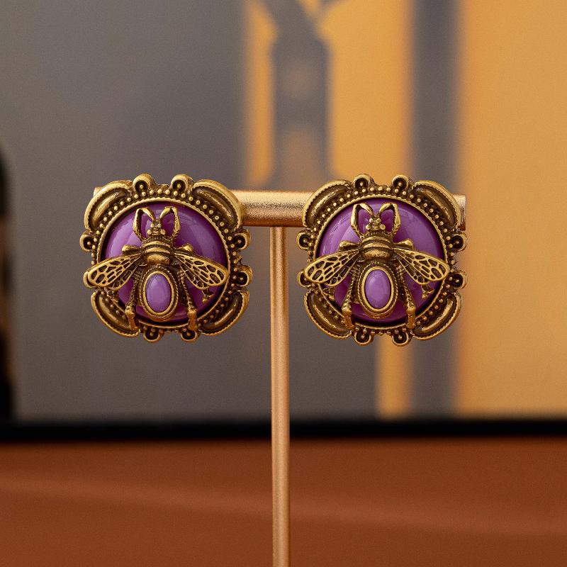 Vintage Moth Studs Earrings For Woman Glass Bee Antique Gold Color Luxury Quality Jewelry Wedding Party Accessories