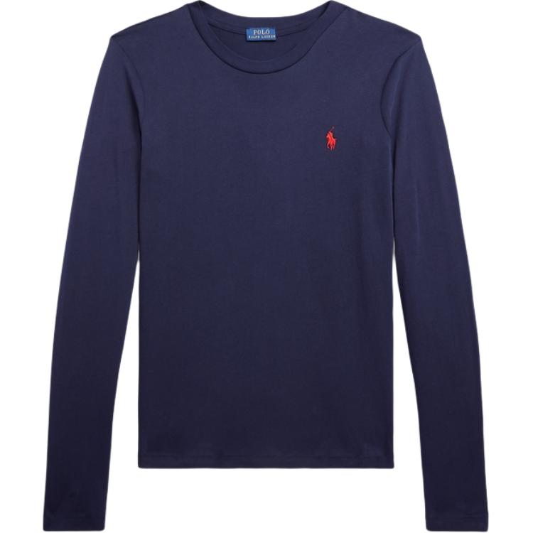 Polo Ralph Lauren Ss23 Solid Logo Embroidered Crew Neck Long Sleeve T-Shirt Women T-Shirts Navy-Blue WMPOKNINCU20697-410