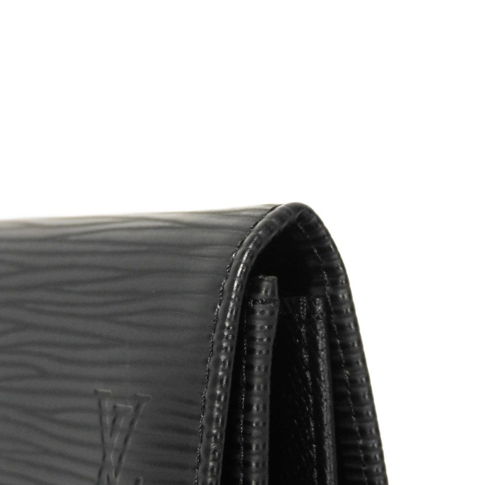 Used LV Logo Embossed Black Card Case with Gusset, Bifold, Epi Noir, 12564 Porte Monnaie Simple M63412 7943, Unisex