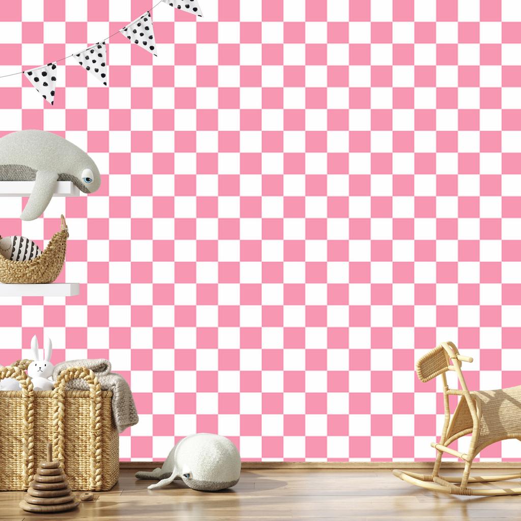 Powder Pink Checkerboard Wallpaper, Powder Pink Background 50x1000