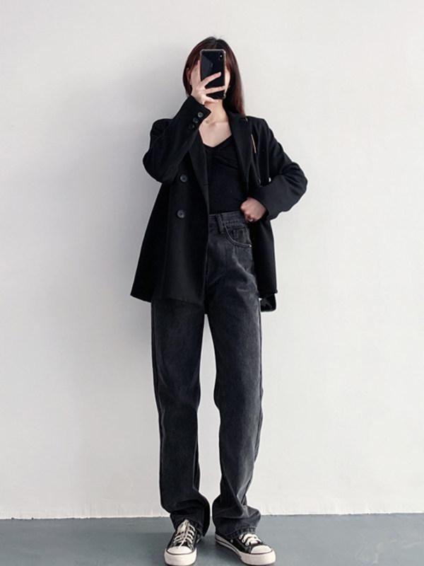 

Женские свободные джинсы с высокой посадкой, серые с черным, прямого кроя, весна 2025 XXL серый