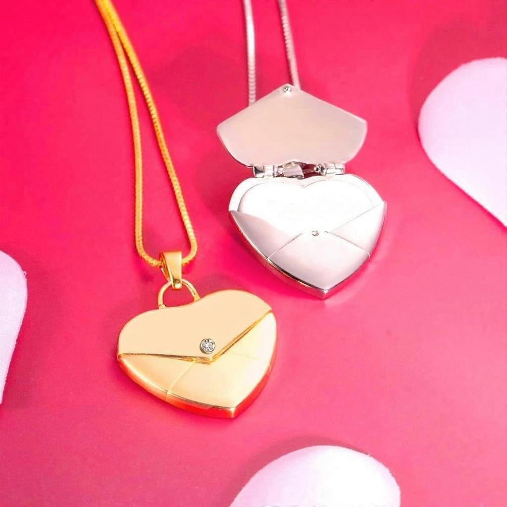 Stainless Steel Engravable Heart Envelope Locket Heart Envelope Necklace Heart Pendant Necklace Woman Party Jewelry Gift