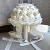 KS-571 Ivory Cream Bouquet for Bride Bridesmaids with Diamond Soft Ribbons Artificial Ribbon Rose Bridal Holding Flowers