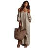 In stock, new spring women's striped off-shoulder cotton-linen vacation-style dress