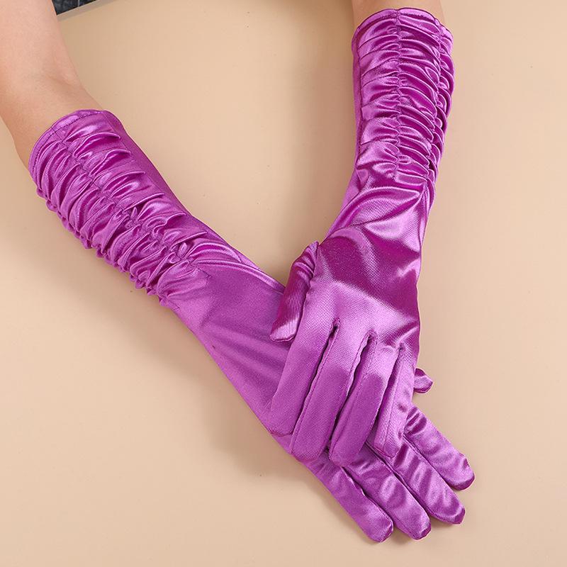 

Summer Sun Protection Satin Bridal Gloves – Long Pleated Finger Gloves for Weddings, Parties, and Fashion Events