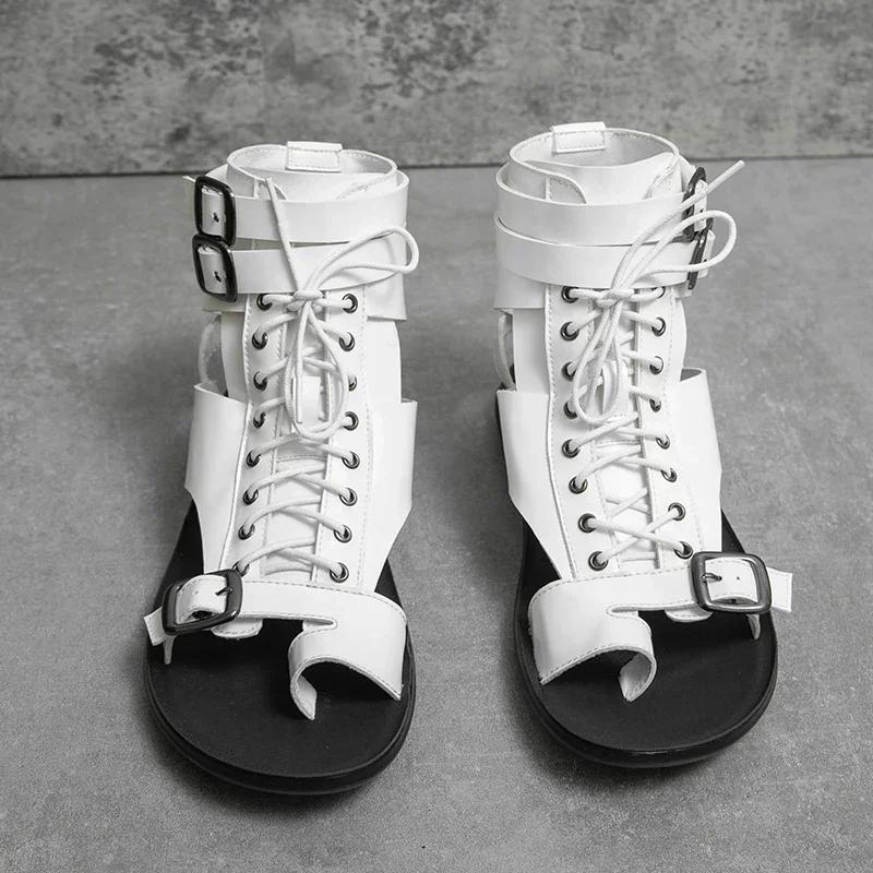 

Fashion Fashion Trends Mens Summer Leather Sandal Classic Retro Style Flats Men Designer Roman Sandals Casual Light Ankle Strap Sandals 45 белый