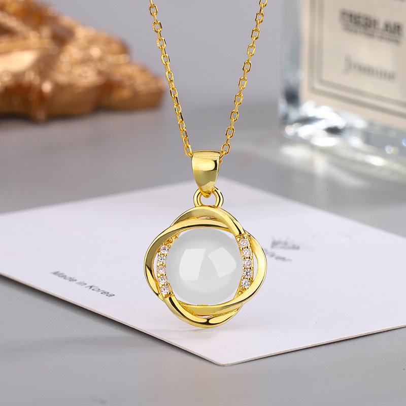 Ethnic Style Zircon & Green Agate Pendant Necklace with Yellow, Red, White Chalcedony for Women