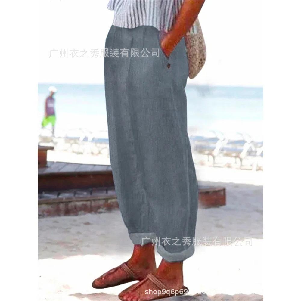 Retro Versatile Cotton Linen Casual Pants, High Waist Slimming Plus Size Loose Trousers, Breathable Ladies Daily Bottoms