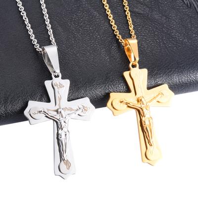 Collier Pendentif Croix Crucifix Jésus Vintage Acier Inoxydable Breloques pour Chaîne Femmes Hommes Accessoires Bijoux Religieux Chrétiens