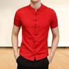 Men Summer Shirt Stand Collar Short Sleeve Solid Color Slim Fit Knot Buttons Daily Wear Chinese Traditional Clothes Vintage Chinese Style Men Top Men