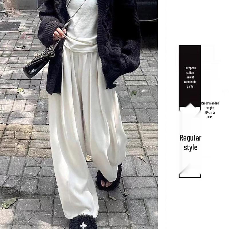 Maillard Women's Wide-Leg Corduroy Pants - Brown, Velvet-Lined, Loose Fit for Autumn/Winter 2024